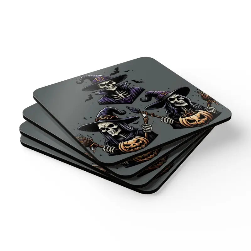 Enchant your Space: Corkwood Coaster Set with Three Spooky Witches! - Cork / 3.75’’ × / Square Home Decor