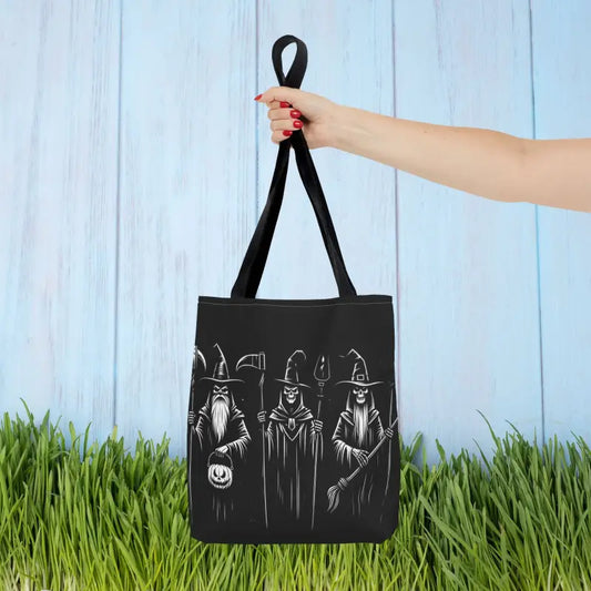 Scary Witch Aop Tote with Black Cotton Handles for Halloween - 13’’ × / Bags