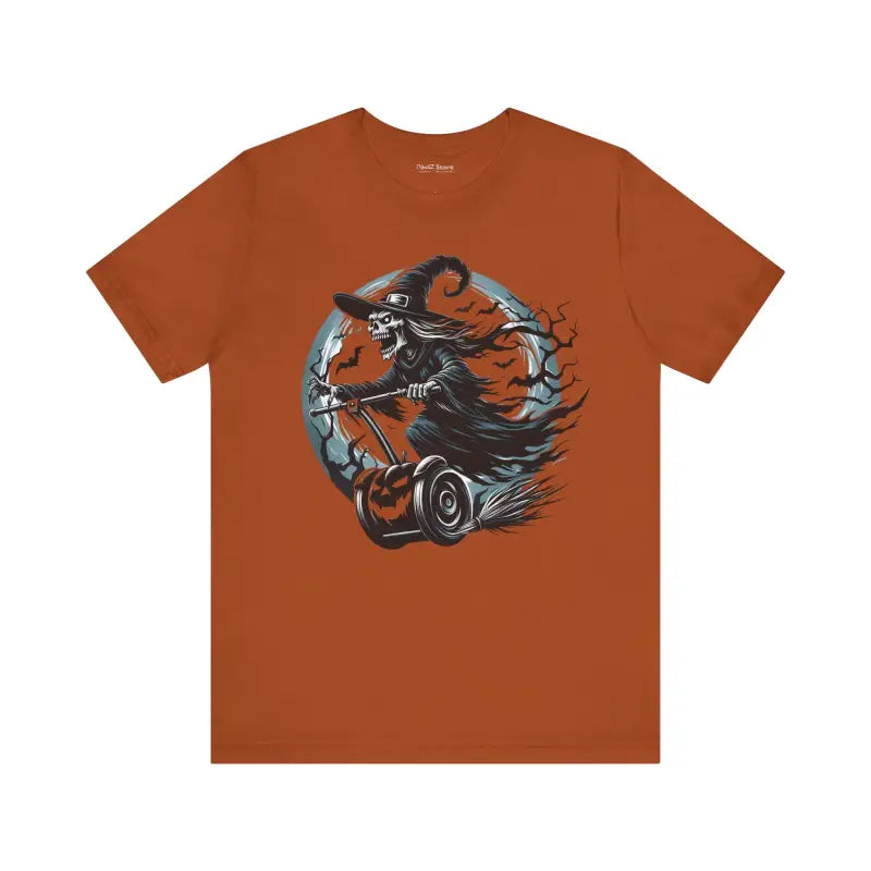 Electrifying Witch Segway Tee: Unisex Halloween Style - Autumn / s T-shirt