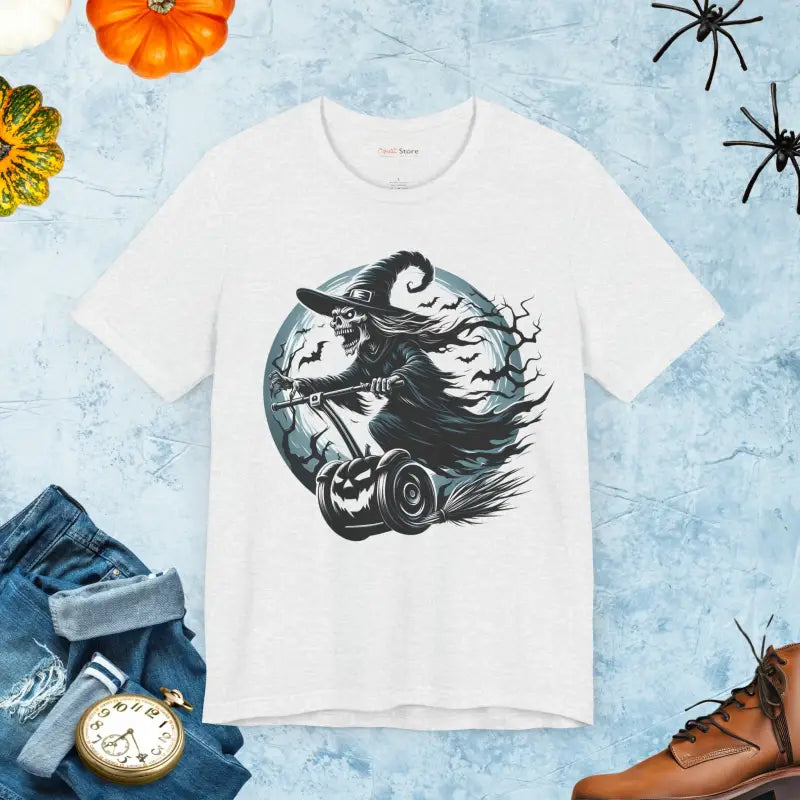 Electrifying Witch Segway Tee: Unisex Halloween Style - T-shirt