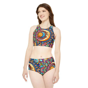 Sporty Sun-and-moon Bikini Set - Celestial Sunset Design - Dipaliz - Swimwear