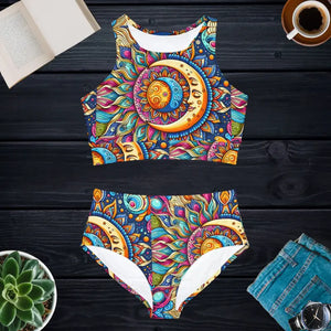 Sporty Sun-and-moon Bikini Set - Celestial Sunset Design - Dipaliz - Xs - Swimwear