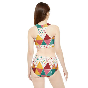 Sporty Bikini Set - Bright Geometrical Triangles Pattern - Dipaliz - Swimwear