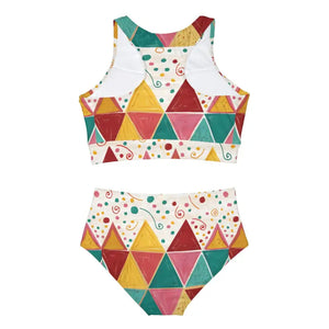 Sporty Bikini Set - Bright Geometrical Triangles Pattern - Dipaliz - Swimwear