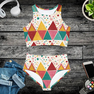 Sporty Bikini Set - Bright Geometrical Triangles Pattern - Dipaliz - Xs - Swimwear