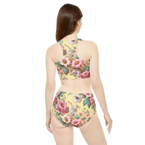 Yellow Sport Bikini Set - Floral Performance Swimwear - Dipaliz