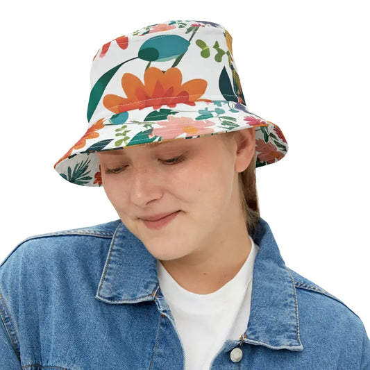 Bloom with Trendy Spring Flowers Bucket Hat for All Ages - Small / White Stitching Hats