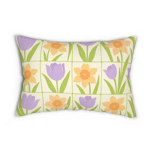 Premium Spring Floral Lumbar Pillow - Vibrant Blooms - Dipaliz - 20’’ × 14’’ - Pillows