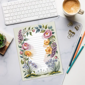 Spring Floral Notepad - Peony Garden Border Stationery - Dipaliz - Notepads