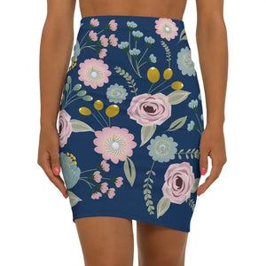 Spring Florals Navy Blue Mini Skirt Women Fashion - Dipaliz - Skirts