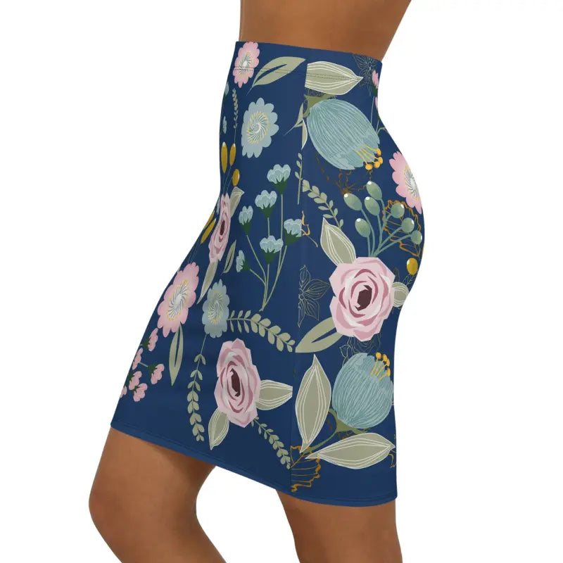 Chic Spring Florals Navy Pencil Skirt for Women - All Over Prints