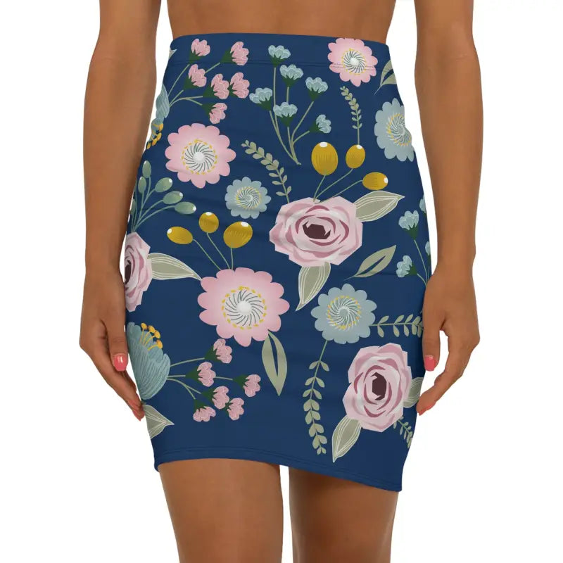 Chic Spring Florals Navy Pencil Skirt for Women - All Over Prints