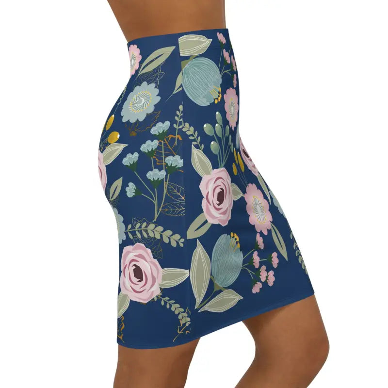 Chic Spring Florals Navy Pencil Skirt for Women - All Over Prints