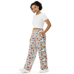 Floral Wide Leg Pants - Vibrant Flowers Spring Lounge - Dipaliz - Pajamas