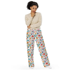 Floral Wide Leg Pants - Vibrant Flowers Spring Lounge - Dipaliz - Pajamas