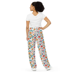 Floral Wide Leg Pants - Vibrant Flowers Spring Lounge - Dipaliz - Pajamas