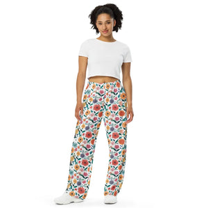 Floral Wide Leg Pants - Vibrant Flowers Spring Lounge - Dipaliz - Pajamas