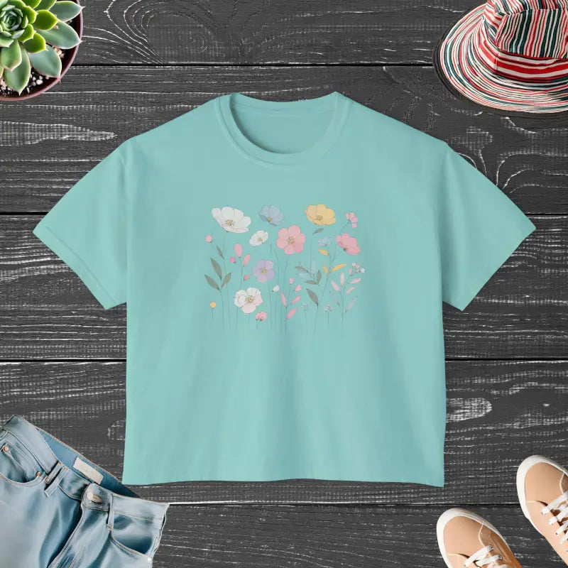 Laidback Vibes: Flowy Rolled Cuffs Boxy Tee for Women - Chalky Mint / s T-shirt