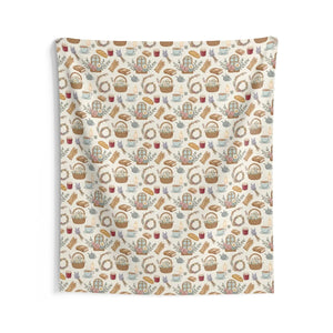 Spring Picnic Pattern Tapestry, Cottagecore Basket & Floral Wall Decor - Decorative Tapestries