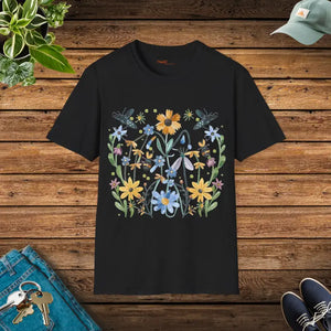 Unisex Softstyle t Shirt Spring Flowers Bees 100% Cotton - Dipaliz - Black / s - T-shirts
