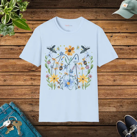 Blooming Bees Unisex Softstyle T-shirt - Light Blue / s T-shirt