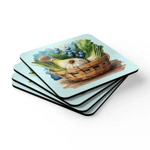 Corkwood Coaster Set - Spring Veggie Design - Dipaliz - Cork / 3.75’’ × / Square - Coasters