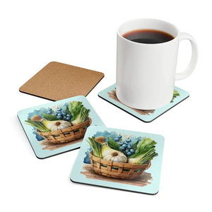 Corkwood Coaster Set - Spring Veggie Design - Dipaliz - Cork / 3.75’’ × / Square - Coasters