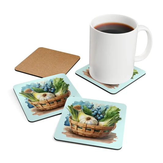 Transform your Tabletop with the Spring Veggies Corkwood Coaster Set - Cork / 3.75’’ × / Square Home Decor