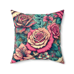 Pink Roses Spun Polyester Square Pillow - Vibrant Decor - Dipaliz - 20’’ × - Throw Pillows