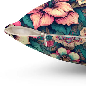 Pink Roses Spun Polyester Square Pillow - Vibrant Decor - Dipaliz - Throw Pillows