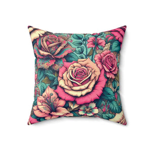Pink Roses Spun Polyester Square Pillow - Vibrant Decor - Dipaliz - Throw Pillows