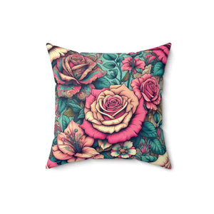Pink Roses Spun Polyester Square Pillow - Vibrant Decor - Dipaliz - Throw Pillows