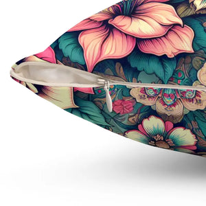 Pink Roses Spun Polyester Square Pillow - Vibrant Decor - Dipaliz - Throw Pillows