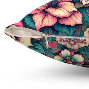 Pink Roses Spun Polyester Square Pillow - Vibrant Decor - Dipaliz - Throw Pillows