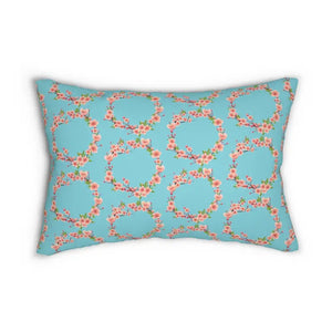 Polyester Lumbar Pillow - Blue Floral Print Design - Dipaliz - 20’’ × 14’’ - Pillows