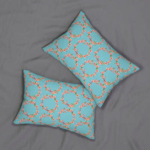Polyester Lumbar Pillow - Blue Floral Print Design - Dipaliz - 20’’ × 14’’ - Pillows