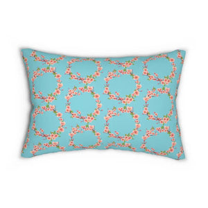 Polyester Lumbar Pillow - Blue Floral Print Design - Dipaliz - 20’’ × 14’’ - Pillows