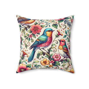Birds and Flowers Throw Pillow – Spun Polyester - Dipaliz - Pillows