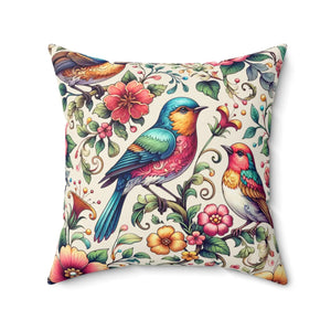 Birds and Flowers Throw Pillow – Spun Polyester - Dipaliz - Pillows