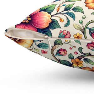 Birds and Flowers Throw Pillow – Spun Polyester - Dipaliz - Pillows