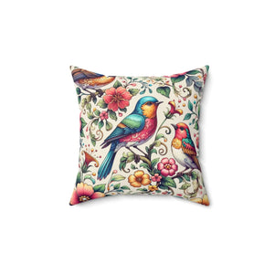 Birds and Flowers Throw Pillow – Spun Polyester - Dipaliz - Pillows