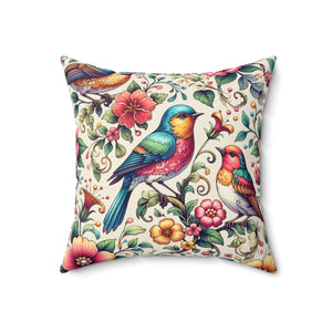 Birds and Flowers Throw Pillow – Spun Polyester - Dipaliz - Pillows