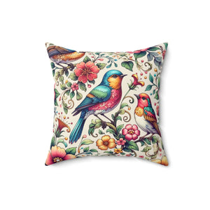 Birds and Flowers Throw Pillow – Spun Polyester - Dipaliz - Pillows