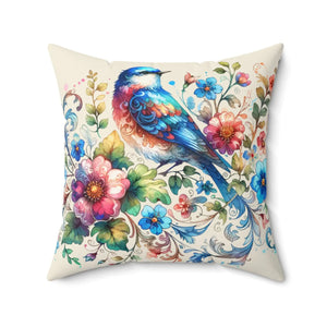 Birds and Flowers Throw Pillow – Spun Polyester - Dipaliz - Pillows