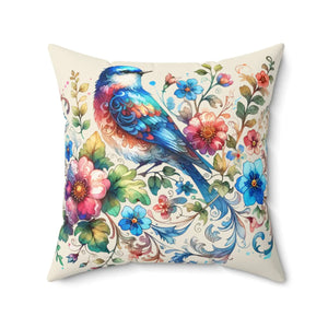 Birds and Flowers Throw Pillow – Spun Polyester - Dipaliz - Pillows