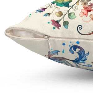 Birds and Flowers Throw Pillow – Spun Polyester - Dipaliz - Pillows