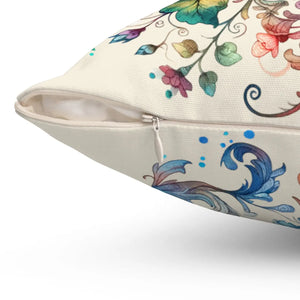 Birds and Flowers Throw Pillow – Spun Polyester - Dipaliz - Pillows