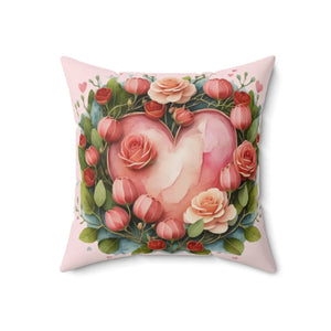 Floral Heart Square Pillow – Polyester Decor - Dipaliz - Throw Pillows