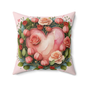 Floral Heart Square Pillow – Polyester Decor - Dipaliz - Throw Pillows