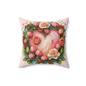 Floral Heart Square Pillow – Polyester Decor - Dipaliz - Throw Pillows